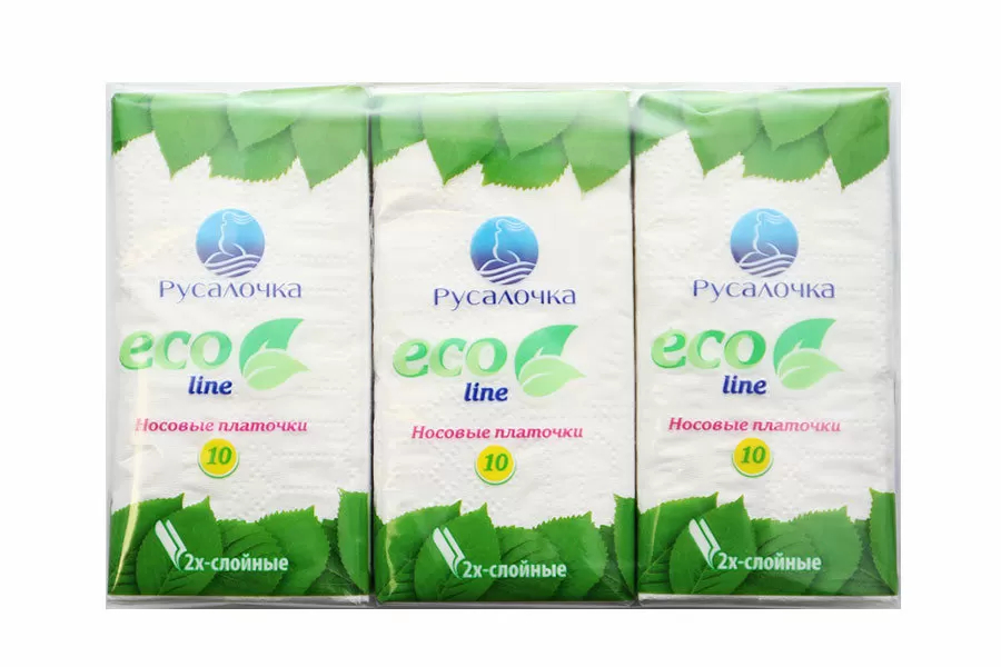Платочки носовые  ECOLINE 10*10 шт.2-х сл.(цена за 10шт)*1/36  РУСАЛОЧКА, шт