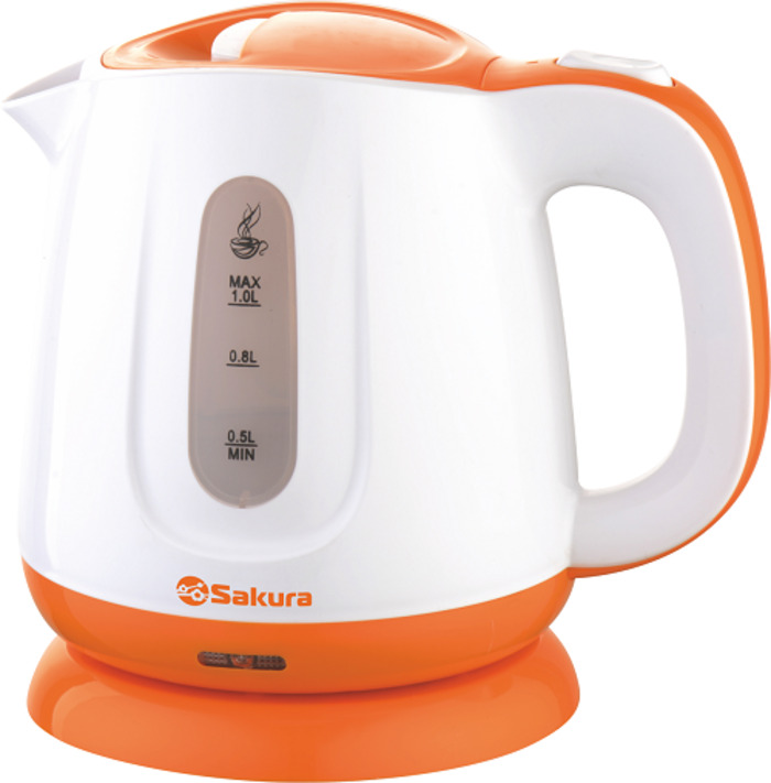 Чайник электрический SAKURA SA-2347AW 1 л белый, оранжевый чайник электрический sakura sa 2165wbg 2 5 л beige white