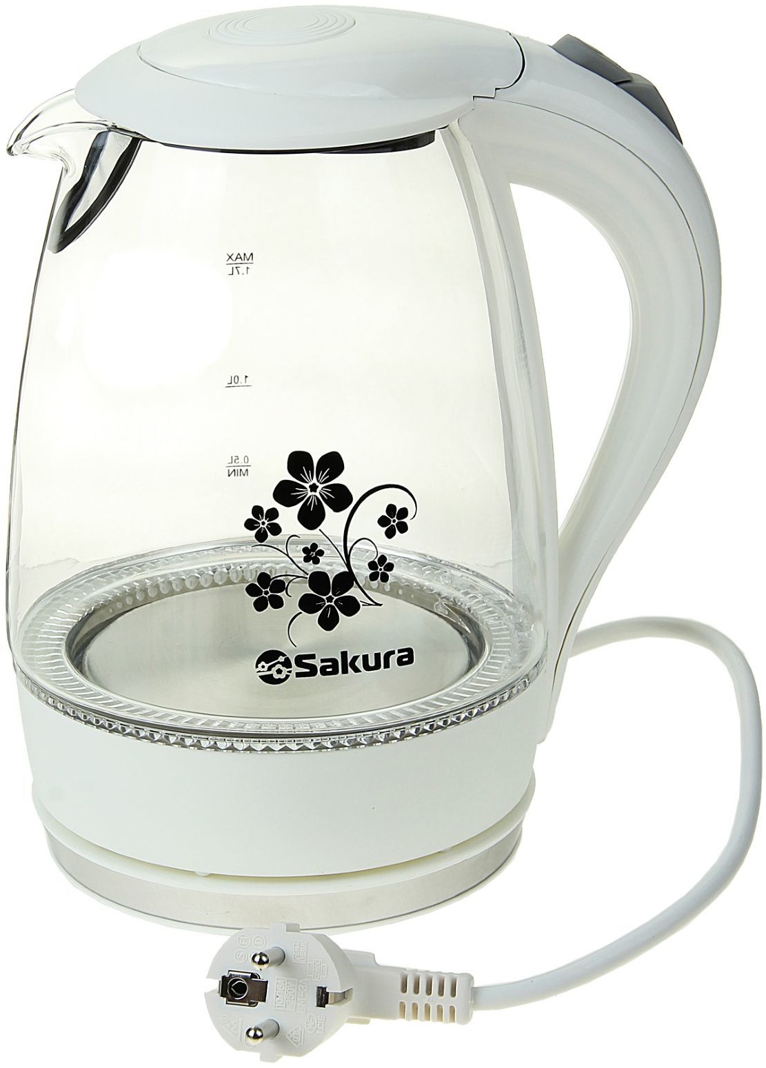 Чайник электрический SAKURA SA-2710W 1.7 л белый, прозрачный выпрямитель волоc sakura sa 4524w белый