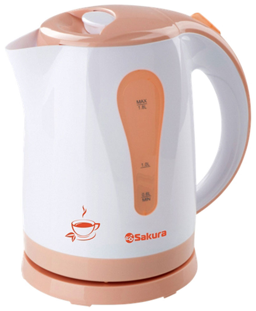 Чайник электрический SAKURA SA-2326A 1.8 л белый, оранжевый соковыжималка универсальная bbk jc060 h11 белый оранжевый
