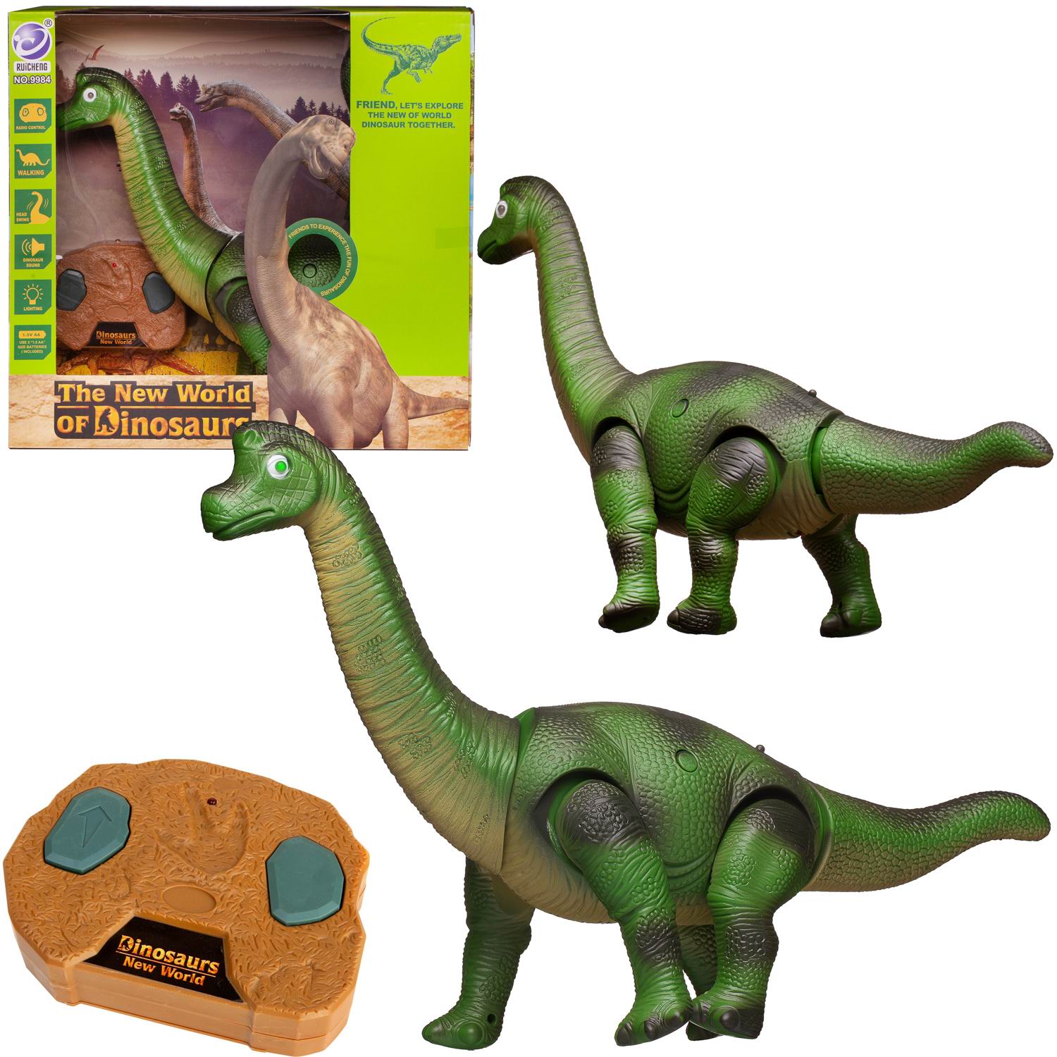 Игрушка интерактивная Junfa toys Динозавр Бронтозавр ptktysq на радиоуправлении свет звук
