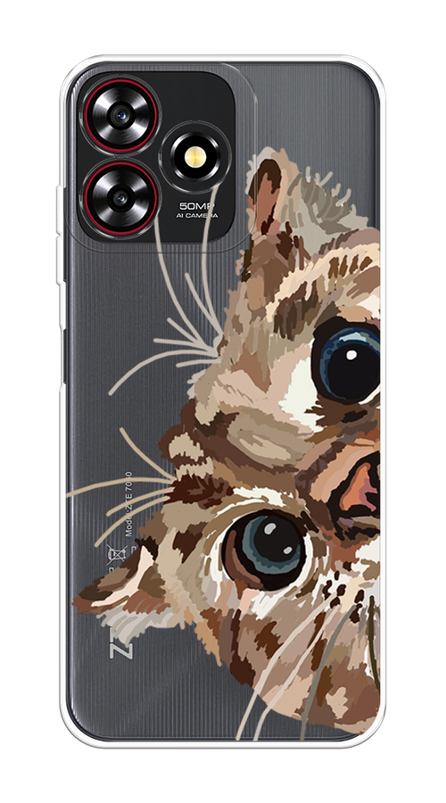 

Чехол на ZTE Blade V50 Smart "Любопытный кот", Коричневый;синий;черный, 136550-1
