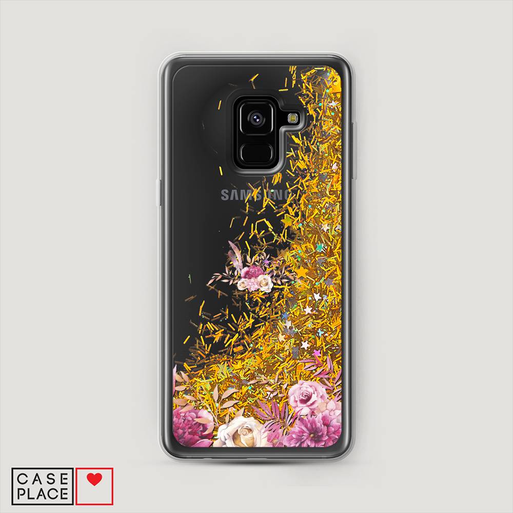 

Жидкий чехол с блестками "Нежные розовые цветы" на Samsung Galaxy A8 2018