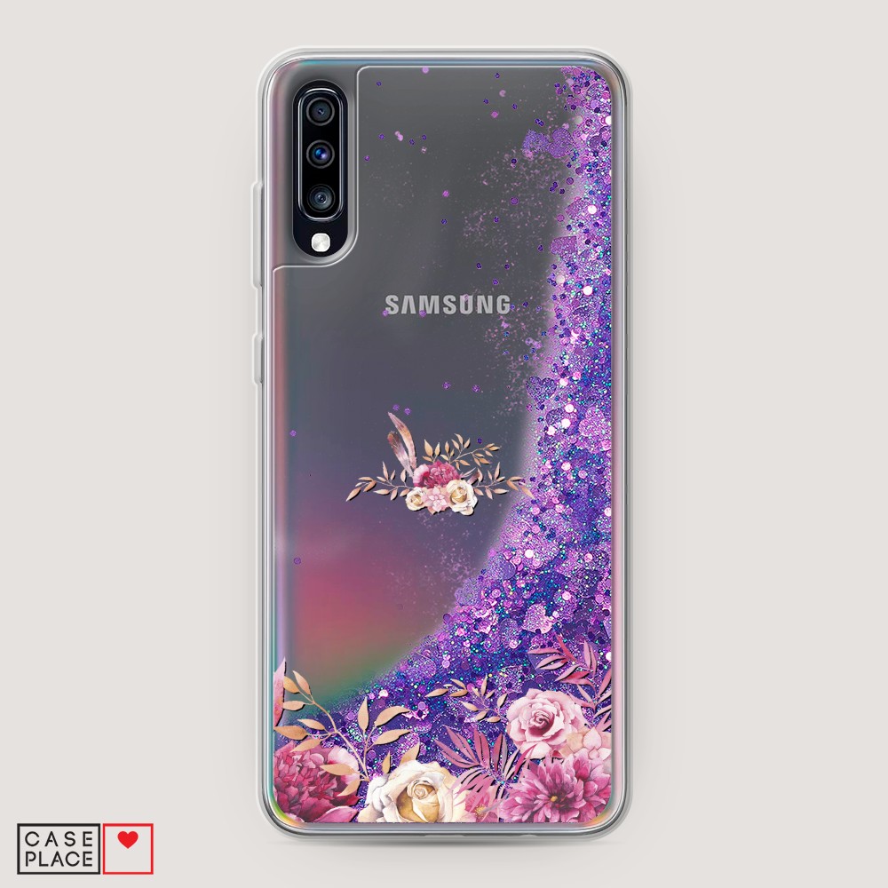 

Жидкий чехол с блестками "Нежные розовые цветы" на Samsung Galaxy A70, 28192-1