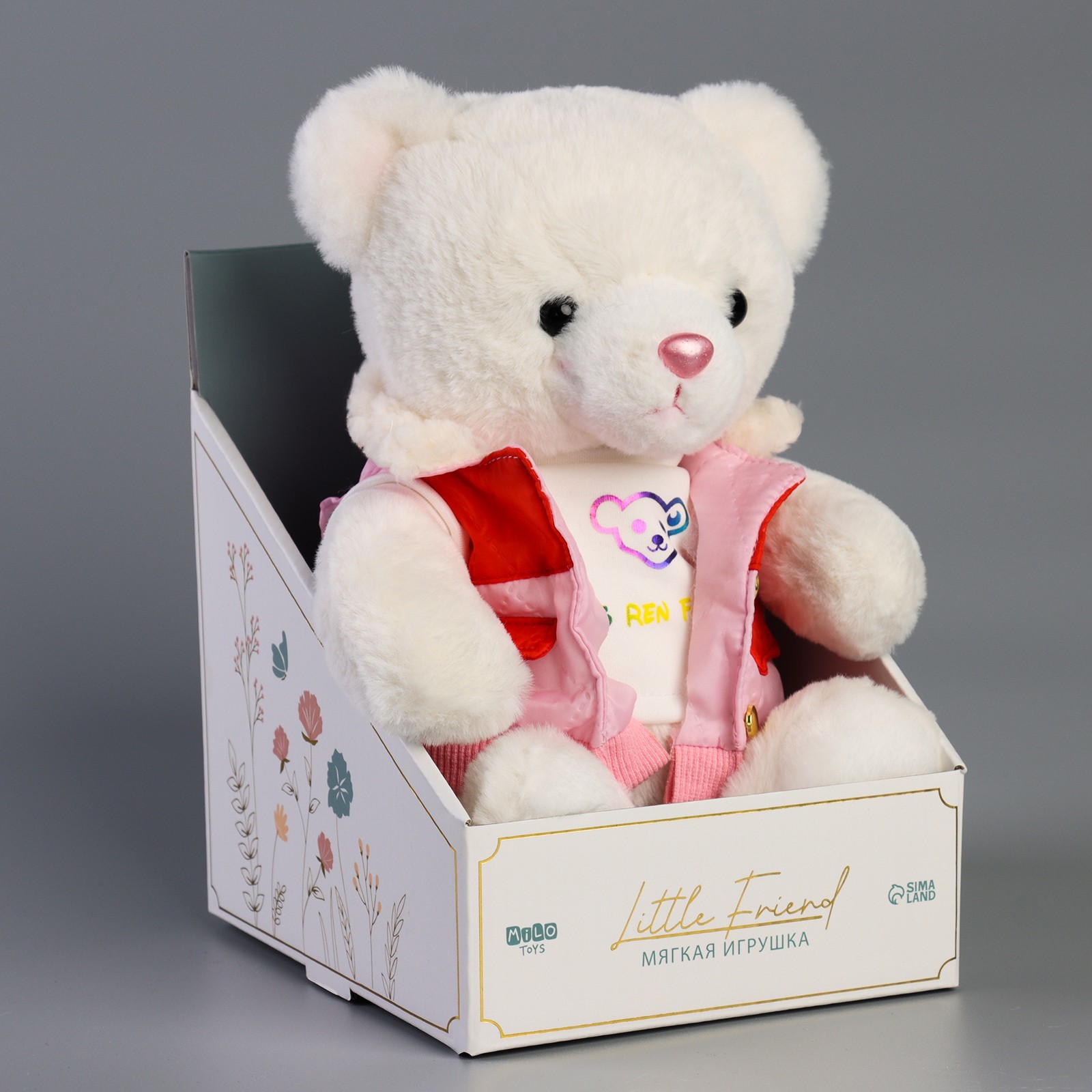 

Мягкая игрушка Milo toys Little Friend 9905633, мишка в розовой курточке, Белый;розовый