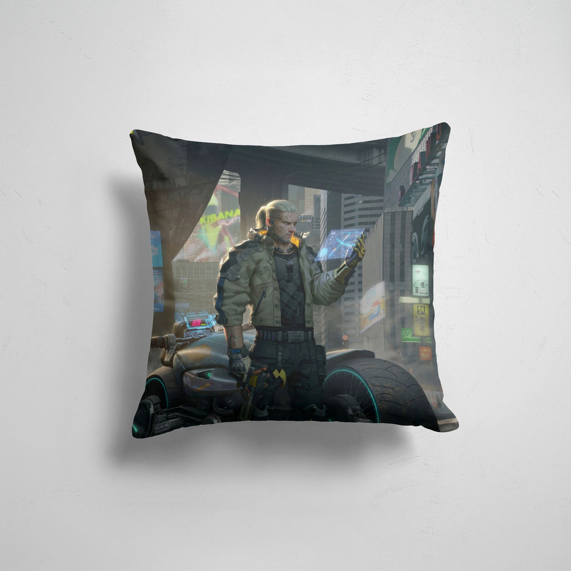 

Подушка декоративная 45х45см Геймерам Cyberpunk 2077 Cyber Geralt, Разноцветный