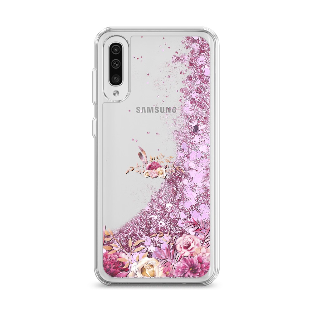 

Жидкий чехол с блестками "Нежные розовые цветы" на Samsung Galaxy A50