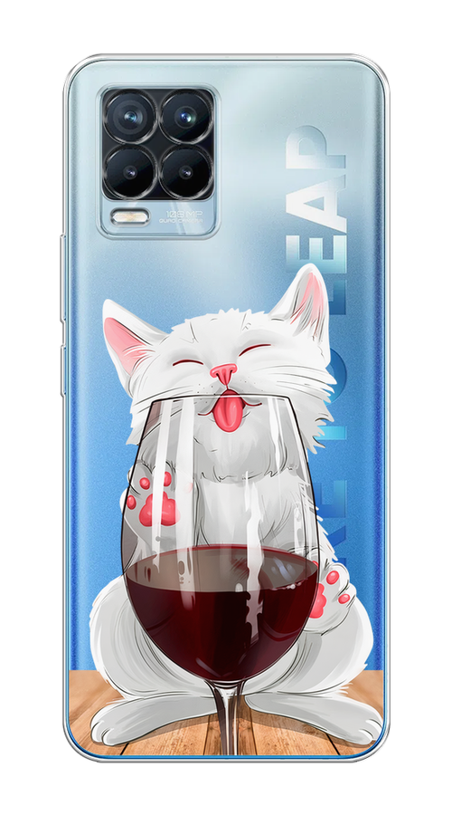 

Чехол на Oppo Realme 8/8 Pro "Кот с бокалом", Прозрачный;белый;красный, 255550-1