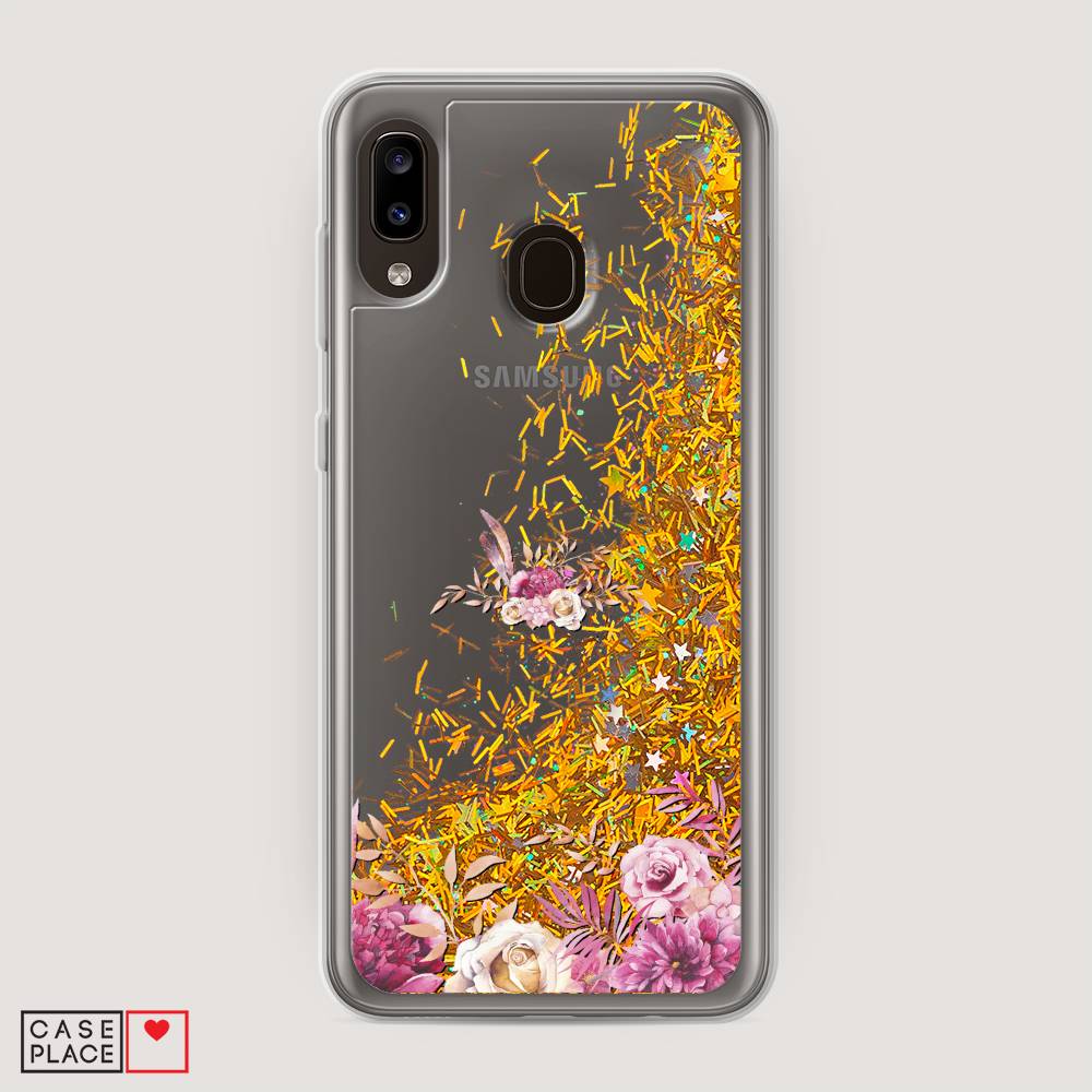 

Жидкий чехол с блестками "Нежные розовые цветы" на Samsung Galaxy A30, 27590-1