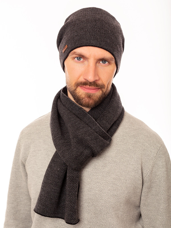 фото Комплект (шапка+шарф) мужской fomas st4se4 черный/темно-серый р.56-58