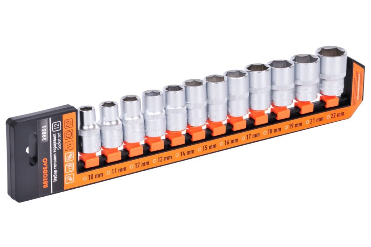 

АВТОДЕЛО Набор головок торцевых 12 предметов 1/2DR, холдер АвтоDело 39842