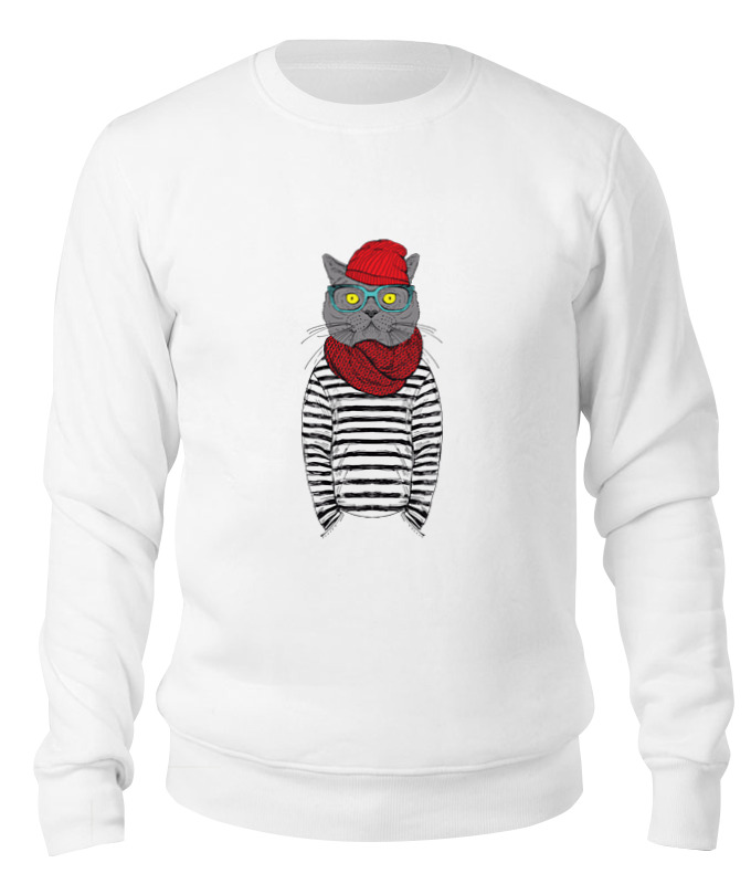 

Свитшот унисекс Printio Cat hipster белый M, Cat hipster