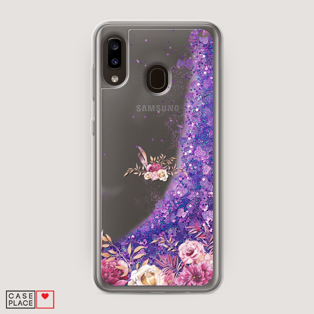 

Жидкий чехол с блестками "Нежные розовые цветы" на Samsung Galaxy A20, 27692-1
