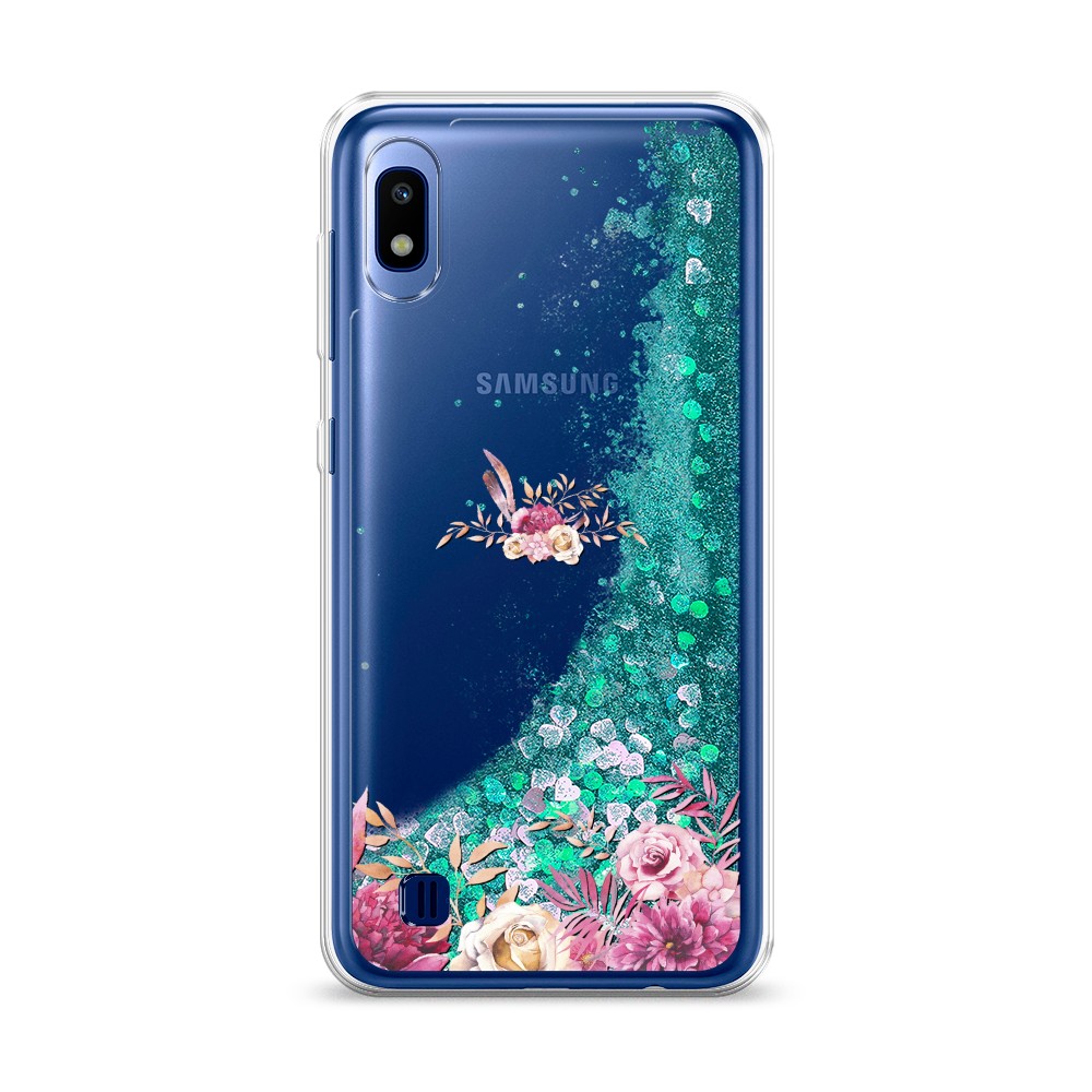 

Жидкий чехол с блестками "Нежные розовые цветы" на Samsung Galaxy A10