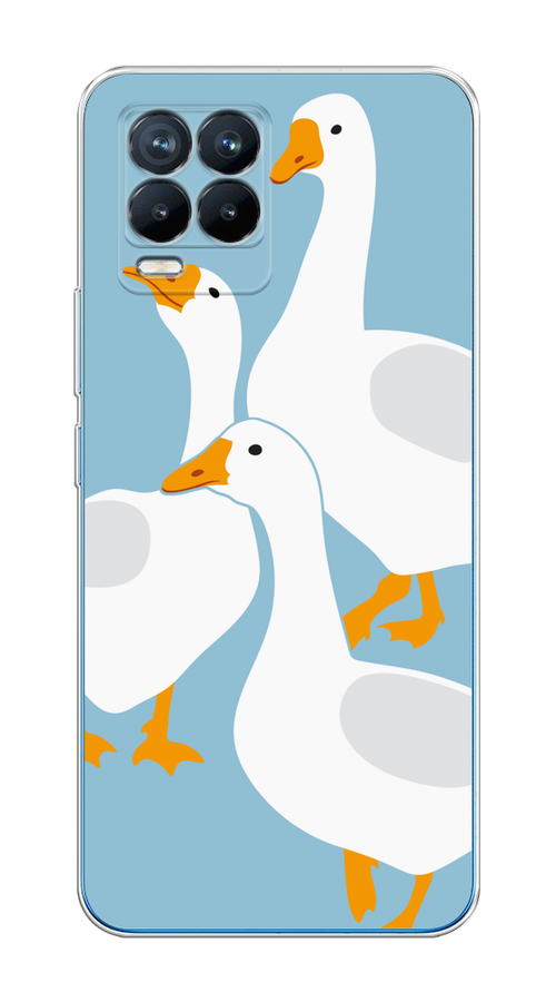 

Чехол на Oppo Realme 8/8 Pro "Гусиное трио", Голубой;белый;серый;желтый, 255550-1