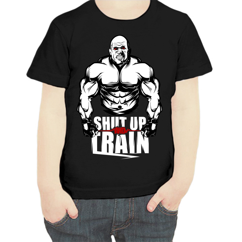 

Футболка мальчику черная 30 р-р shut up and train, Черный, fdm_shut_up