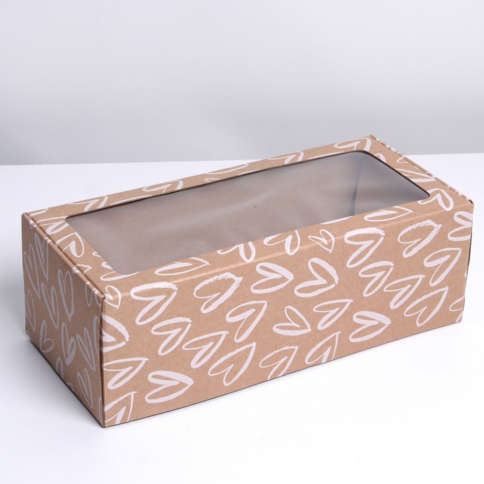 

Коробка складная с PVC-окном «Сердца», 16 × 35 × 12 см, Подарочная упаковка 14 февраля
