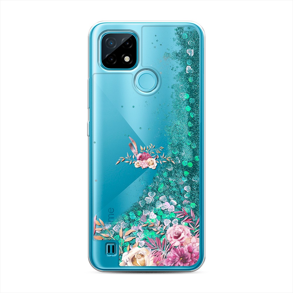 

Жидкий чехол с блестками "Нежные розовые цветы" на Realme C21