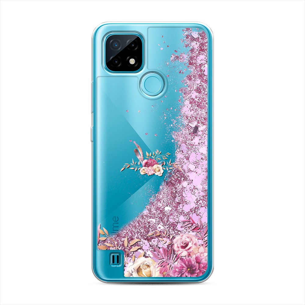 

Жидкий чехол с блестками "Нежные розовые цветы" на Realme C21, 254994-1