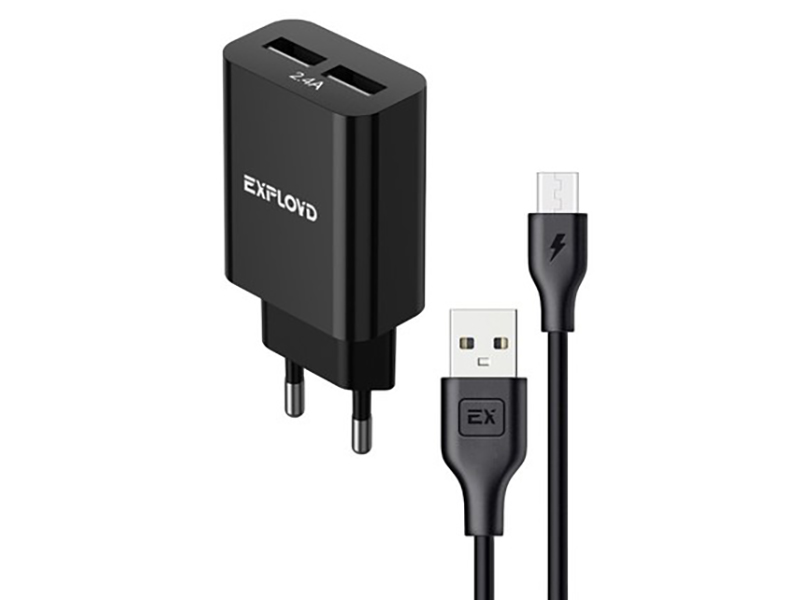 

Сетевое зарядное устройство Exployd micro usb 2xUSB 2.4 А черный