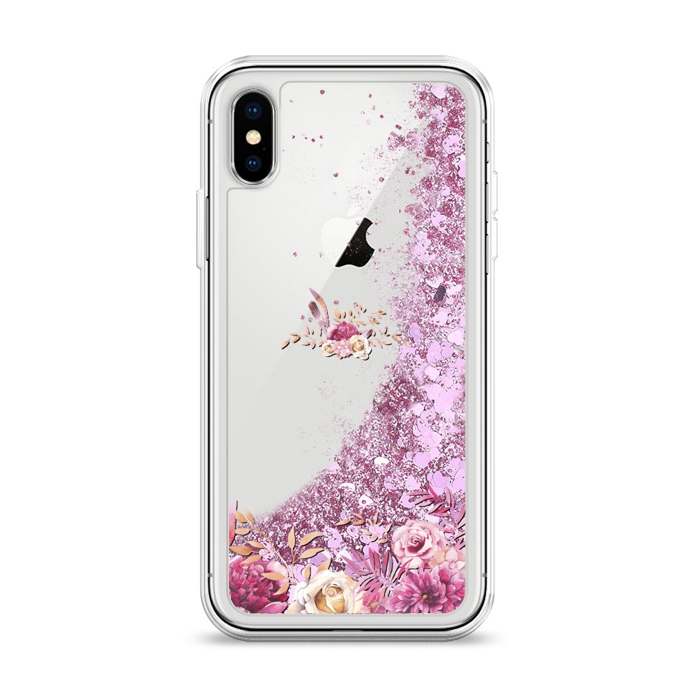 

Жидкий чехол с блестками "Нежные розовые цветы" на Apple iPhone XS (10S), 11894-1