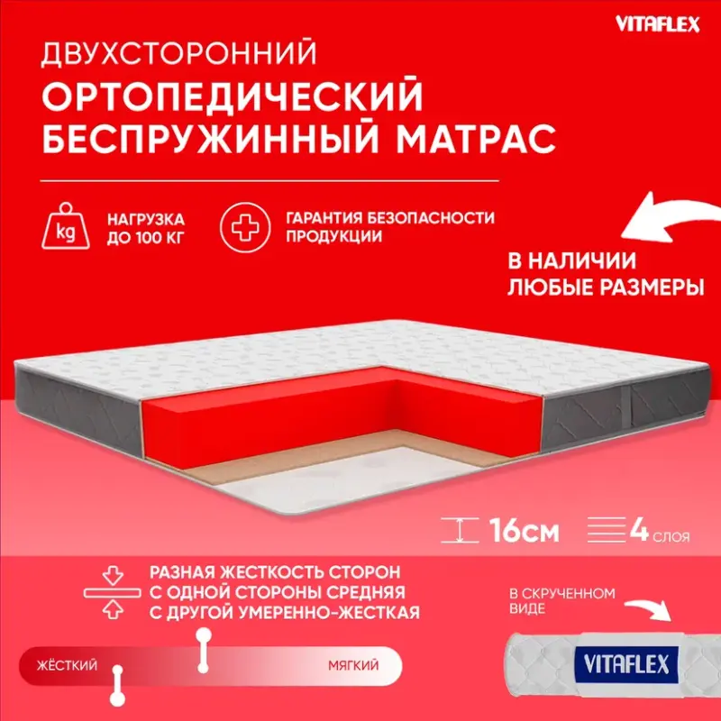 

Ортопедический беспружинный матрас VITAFLEX Anatomic 15V Sk 145x190, Белый;серый, Anatomic 15V Sk