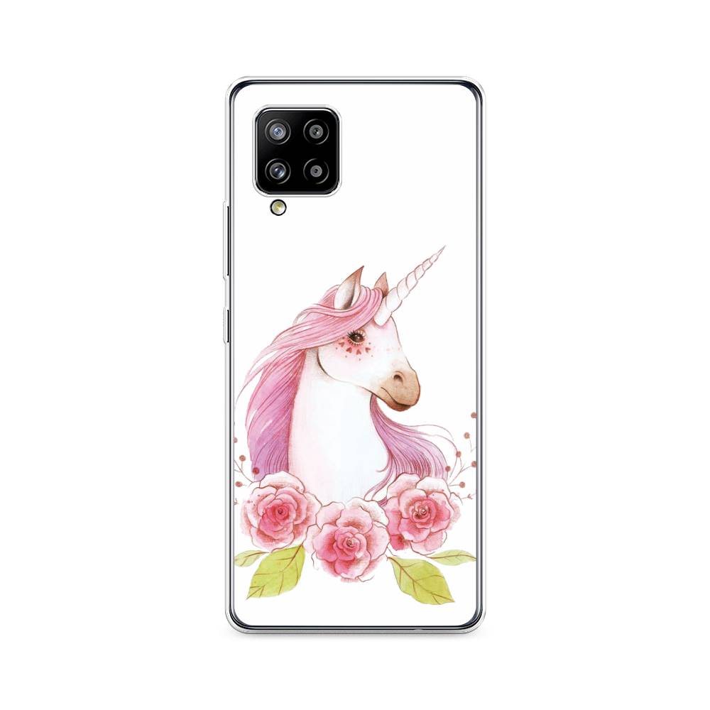 

Чехол на Samsung Galaxy A42 "Единорог цветы", Белый;розовый;серый, 2101750-1