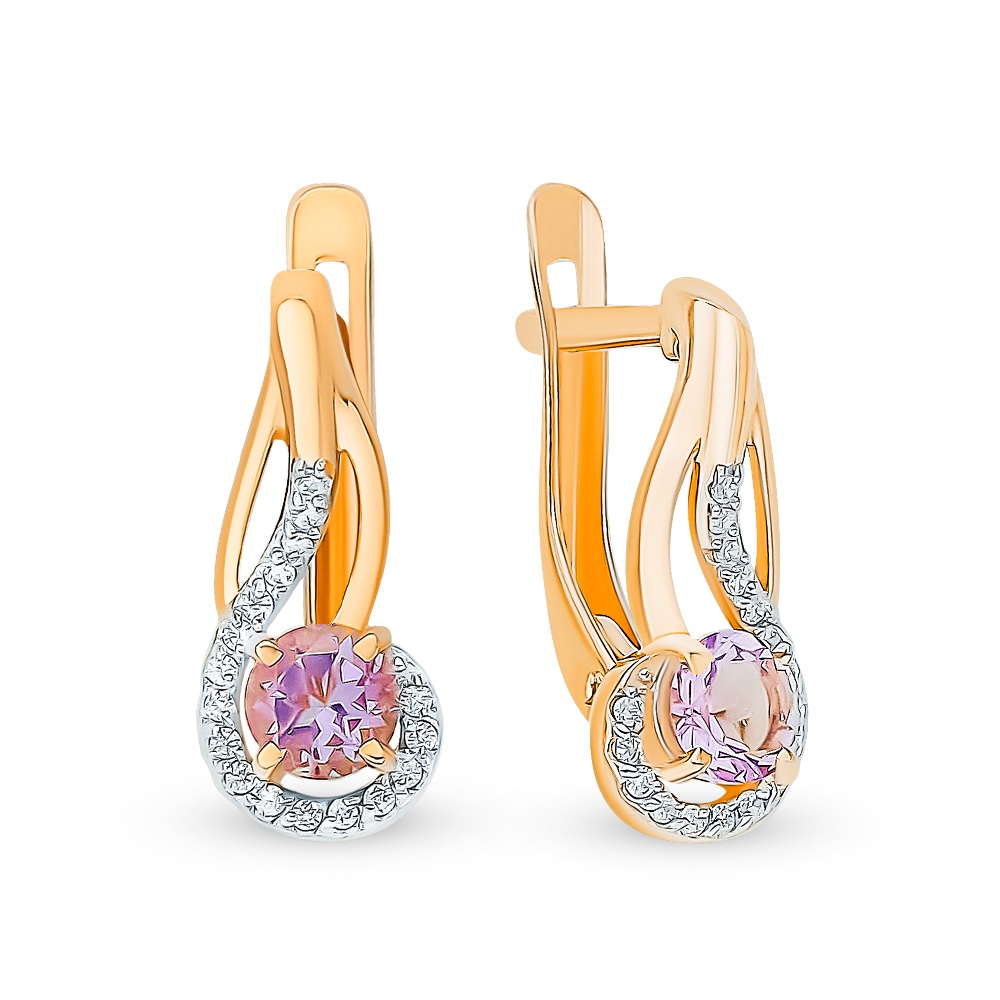 

Серьги из красного золота 585Gold 202009882, аметист/фианит, 202009882