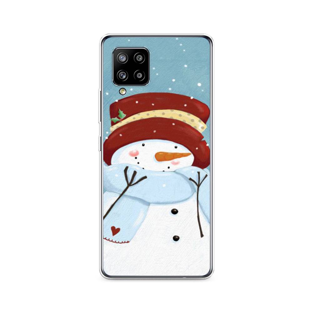 

Чехол на Samsung Galaxy A42 "Застенчивый снеговик", Голубой;белый;красный, 2101750-5