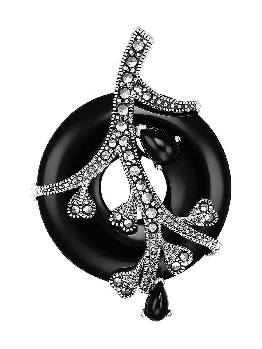 Кулон из серебра Марказит HP884, марказит/оникс