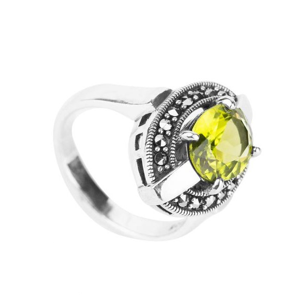 Кольцо из серебра р. 17,5 Марказит HR1877, марказит/хризолит