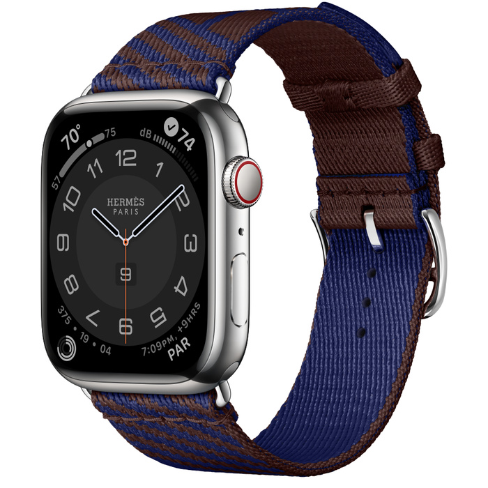 фото Умные часы apple watch hermès series 8 gps + cellular (45mm) silver/bleu