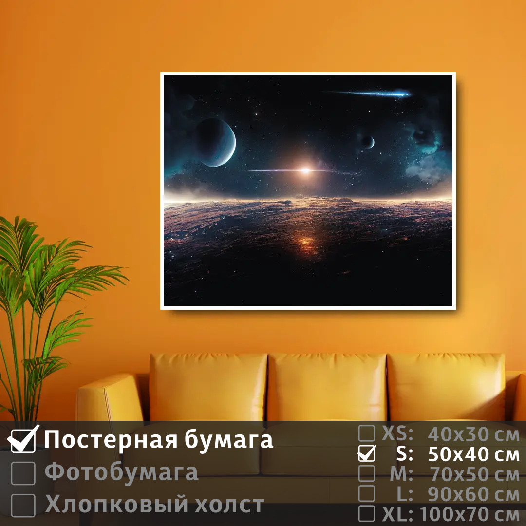 

Постер на стену ПолиЦентр Яркая звезда и планеты в галактике 50х40 см, ЯркаяЗвездаИПланетыВГалактике