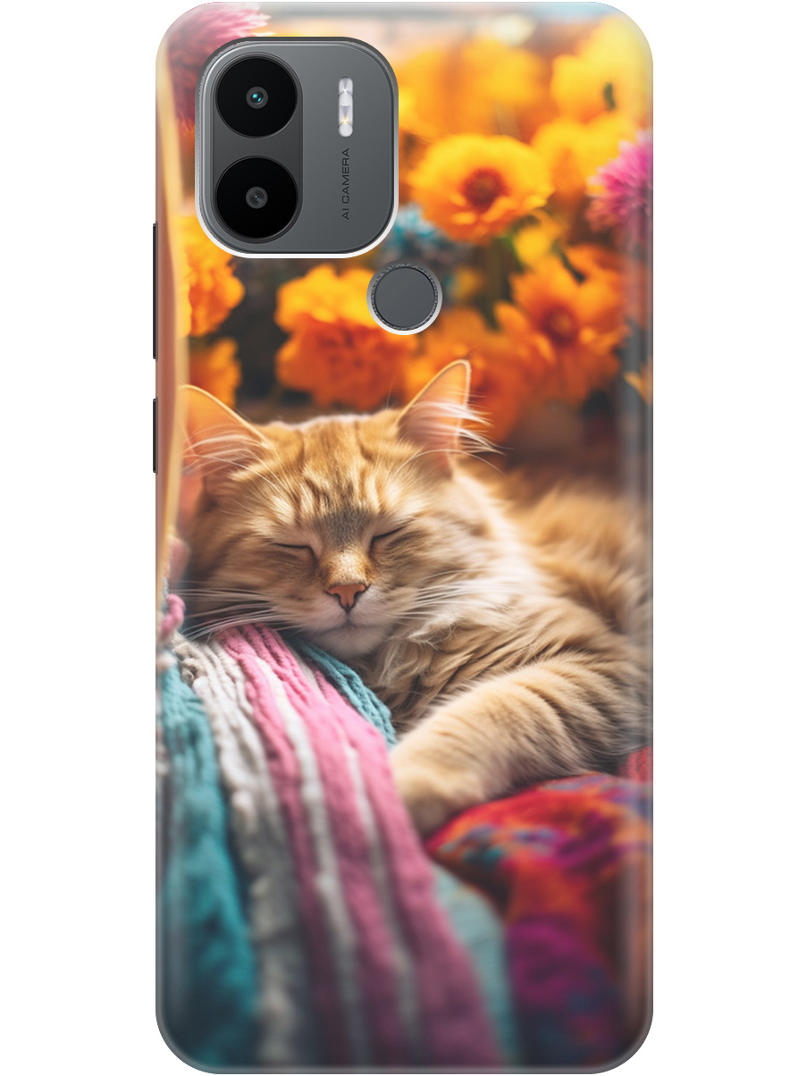 

Чехол на Xiaomi Redmi A1+/A2+ "Котик в цветах" прозрачный, Белый;желтый, 20000731