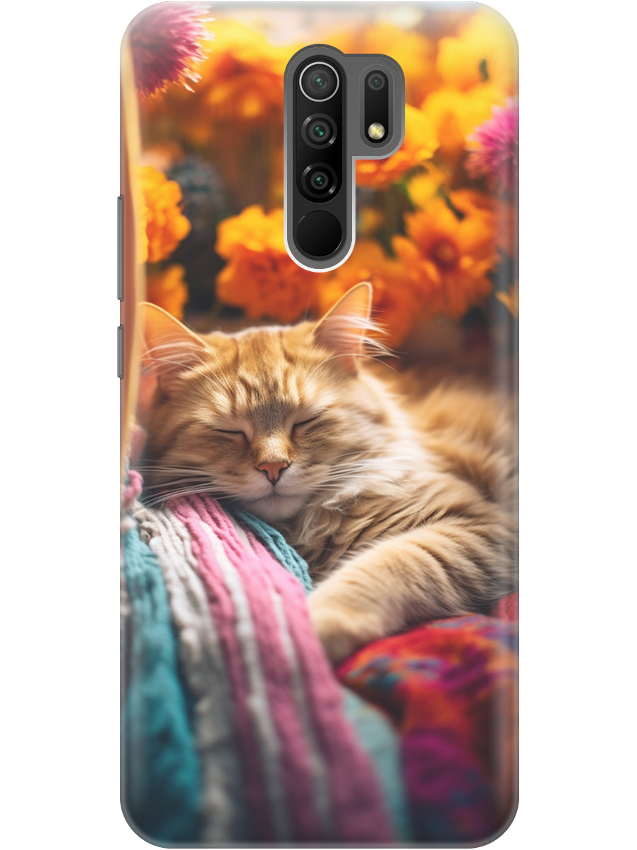 

Силиконовый чехол на Xiaomi Redmi 9 с принтом "Котик в цветах" прозрачный, Белый;желтый, 20000748