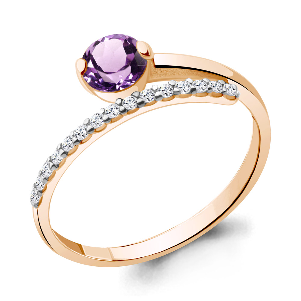 

Кольцо из серебра с аметистом\фианитом Aquamarine Aquamarine 6961404А_925_з р, 6961404А_925_з