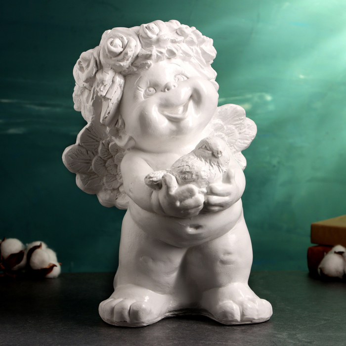 

Фигура "Ангел с воробушком" 33х23см, белый