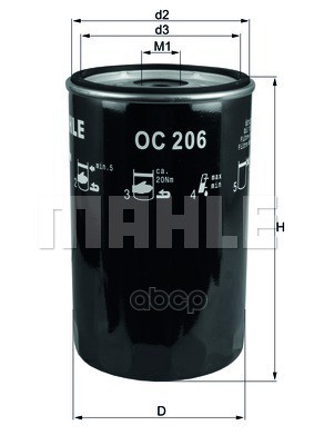 

OC206 MAHLE_масляный фильтр MAN M90. G90. L2000