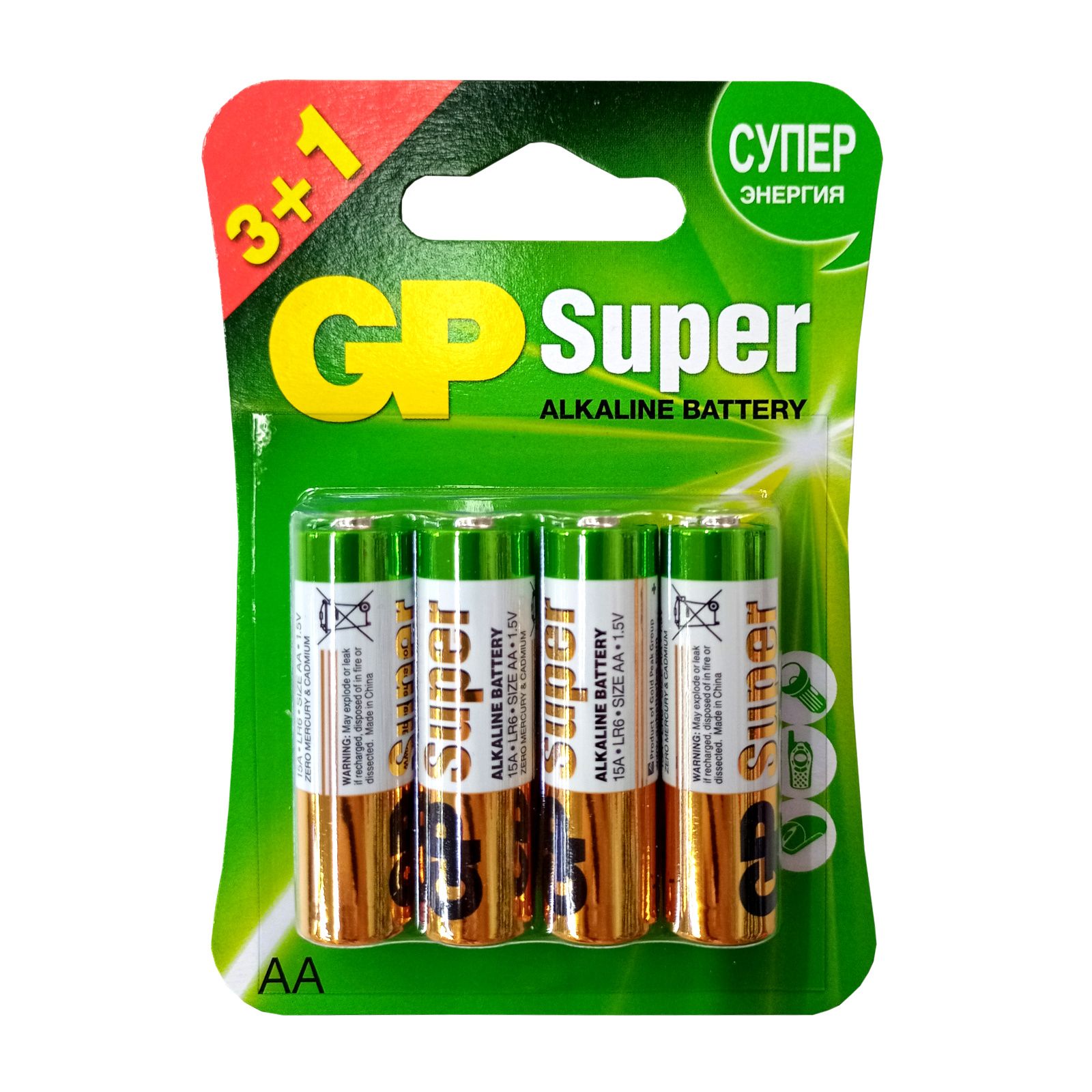 фото Батарейка aa щелочная gp super alkaline lr6 3 плюс 1 bl в блистере 4шт