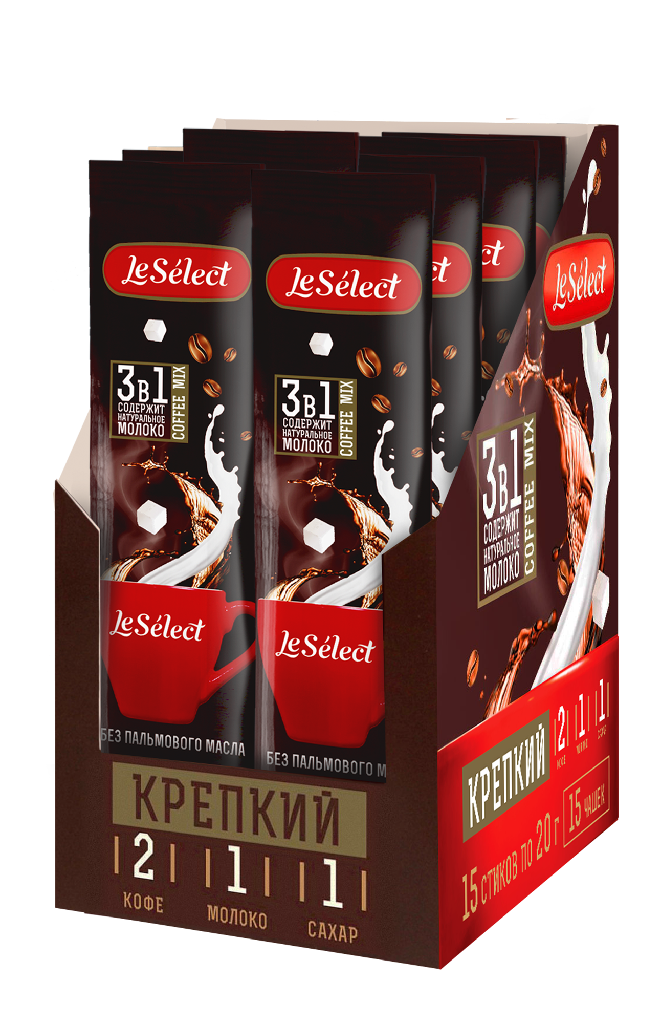 

Кофе растворимый 3 в 1 Le Select "Крепкий", шоубокс 15 шт. по 20 г, капучино