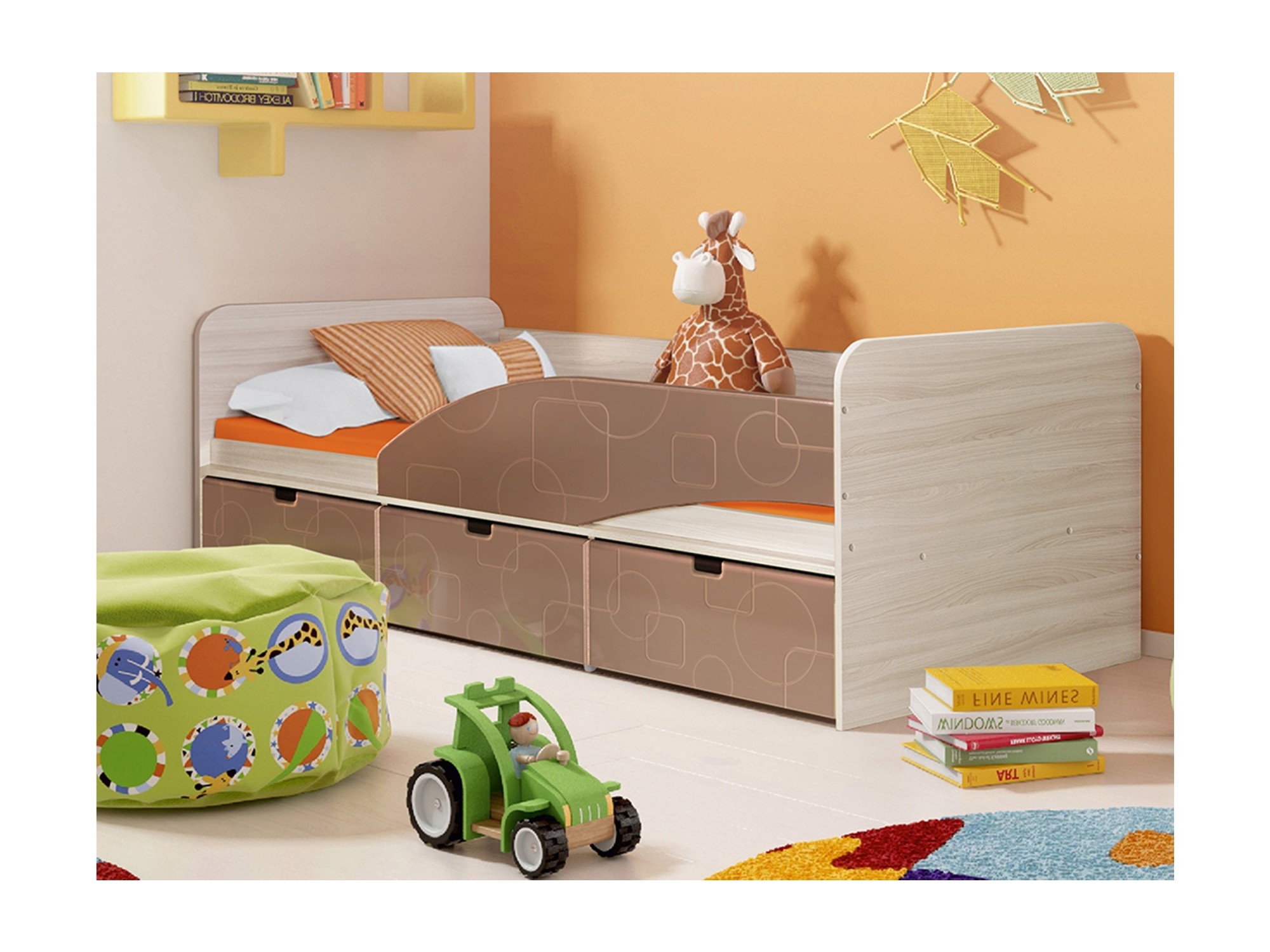 фото Детская кровать бриз-3 80х190 (шоколад квадрат) (квадрат, правый, ясень шимо светлый, шоко диал