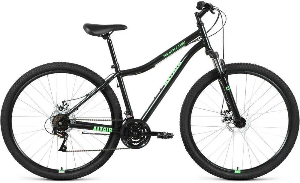 Велосипед Altair Mtb Ht 2.0 D 21 скорость, ростовка 21, чёрный, ярко-зелёный, 29