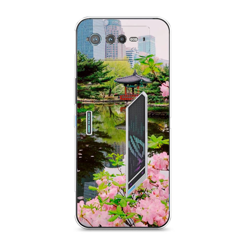 

Чехол для Asus ROG Phone 6 "Сакура возле озера", Зеленый;розовый;голубой, 44650-2