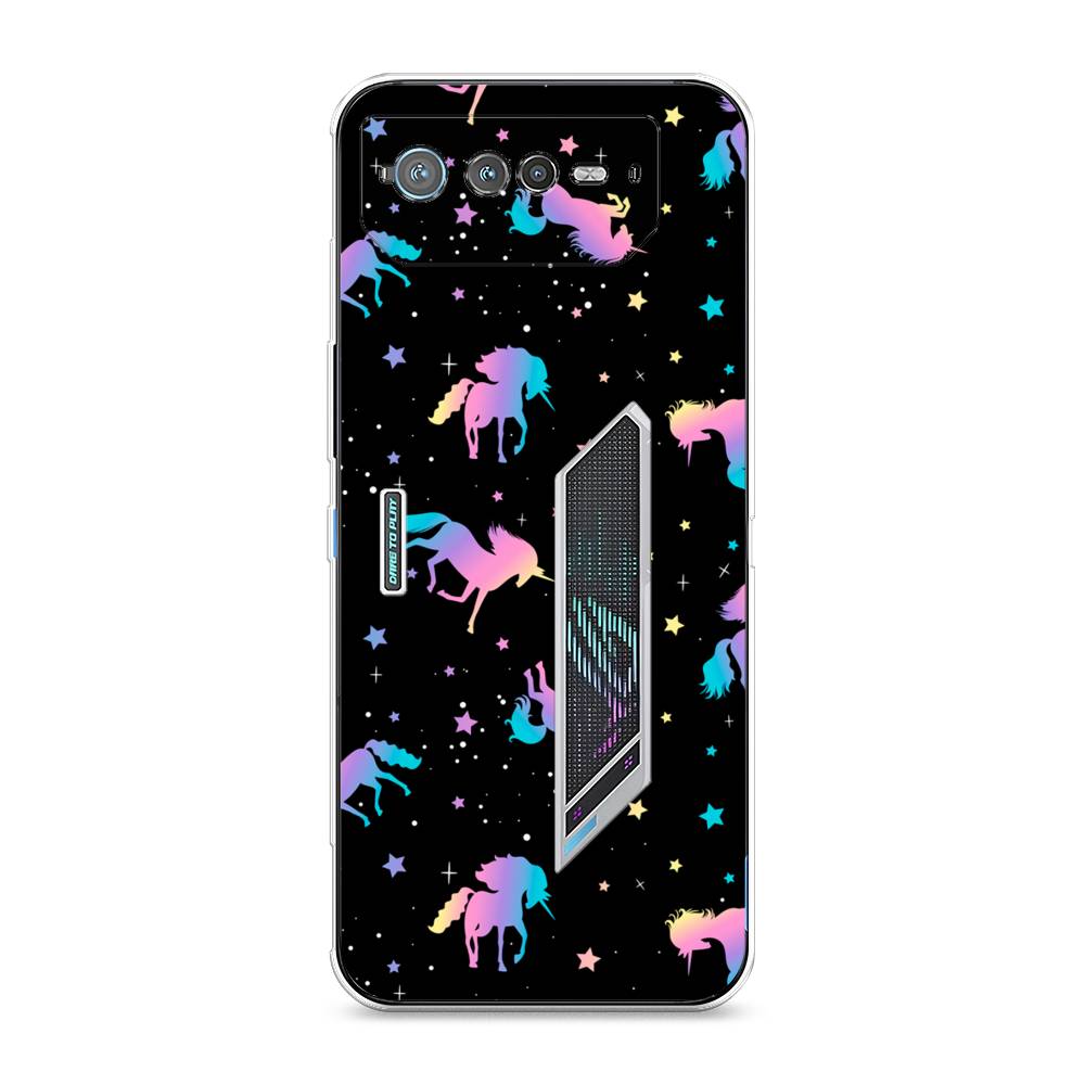 

Чехол на Asus ROG Phone 6 "Единороги градиент", Черный;розовый;голубой, 44650-1