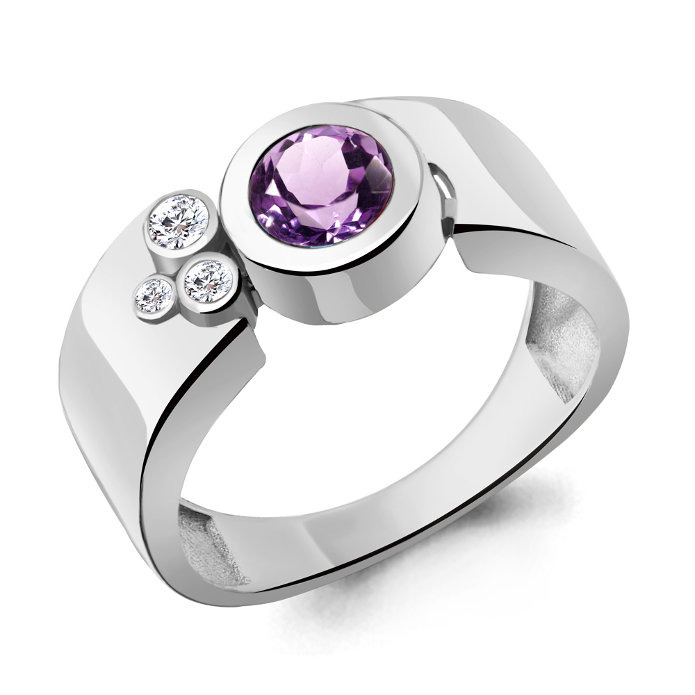 

Кольцо из серебра с аметистом\фианитом Aquamarine Aquamarine 6961004А_925_р р, 6961004А_925_р