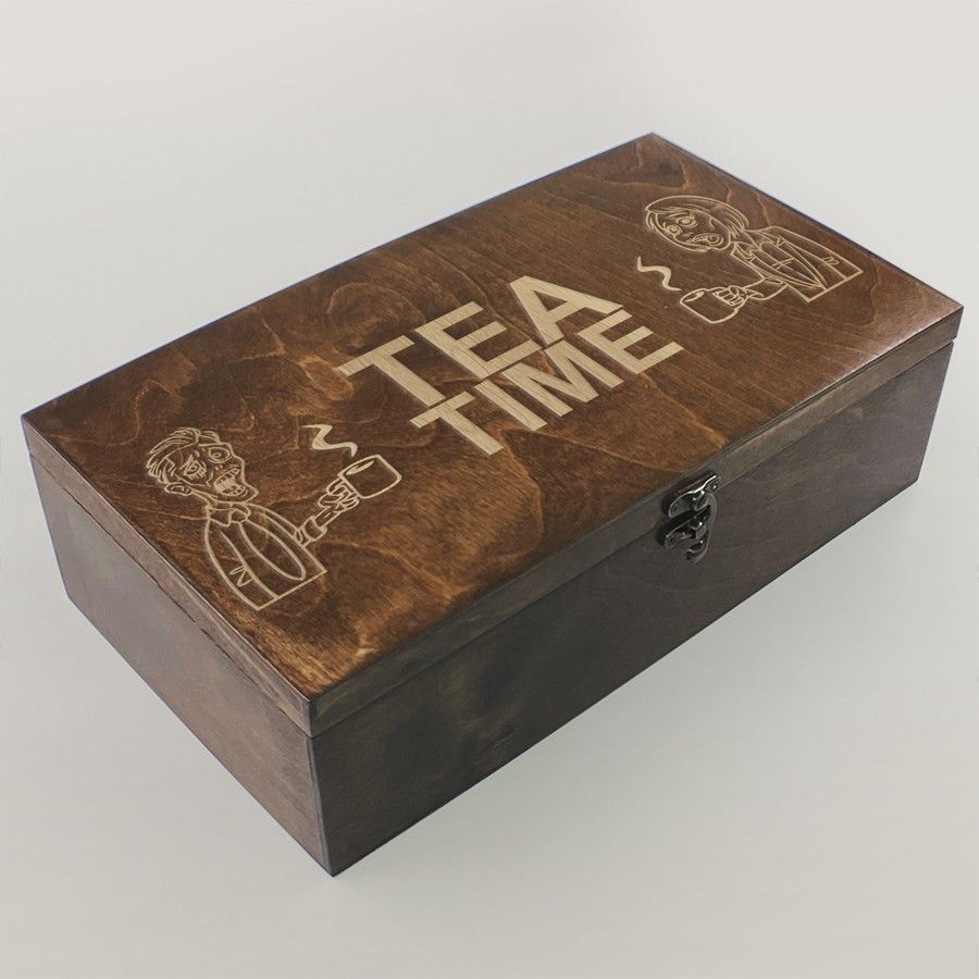 фото Коробка для чайных пакетиков из дерева, большая, 8 отделений с узором чай - 173 artwood
