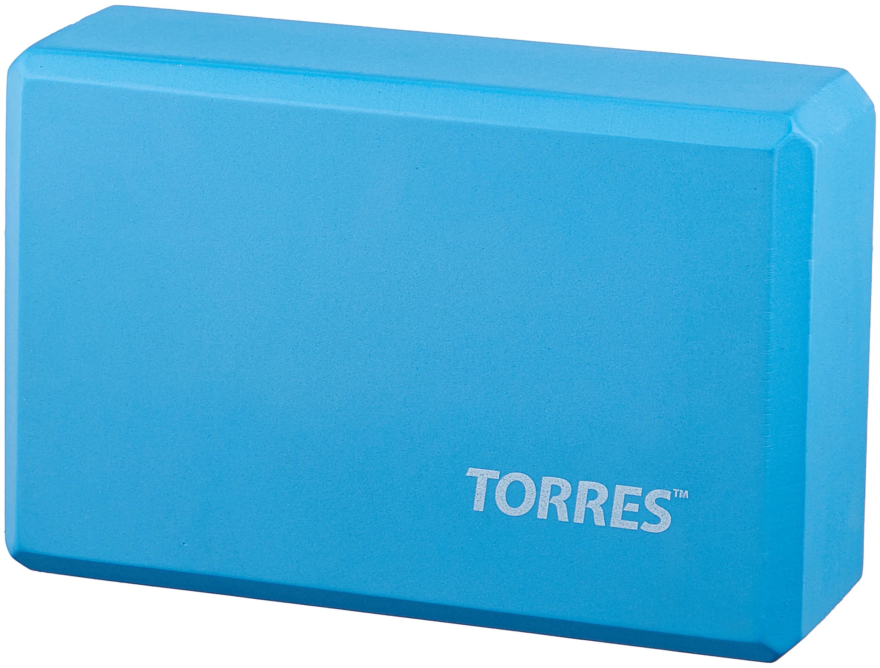 Блок для йоги Torres размер 8x15x23 см, материал ЭВА, голубой