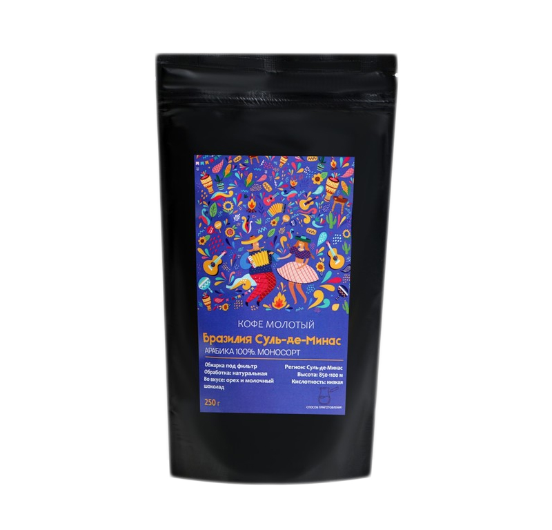 

Кофе молотый Бразилия Суль-де-Минас обжарка под фильтр (для турки), 250 г
