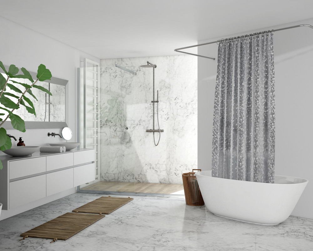 фото Штора для ванной комнаты с 3d эффектом прозрачная evo beauty занавеска для душа 180х180 см