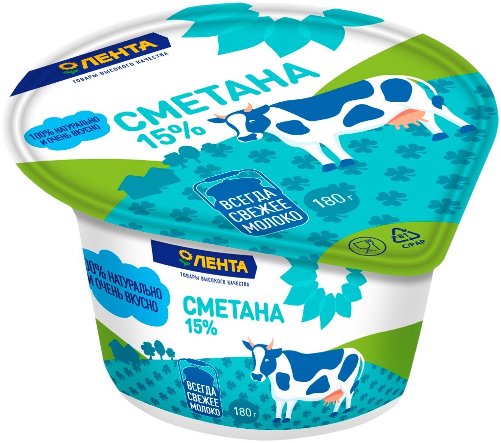 

Сметана Алексеевское молоко 15% БЗМЖ 180 г